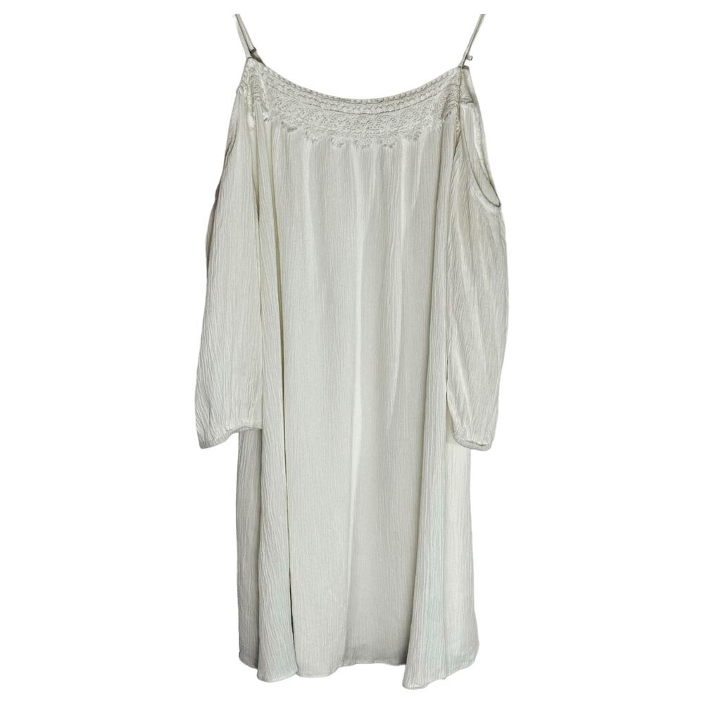 Forever 21 Contemporary White Cold Shoulder long sleeve crochet trim Dress l